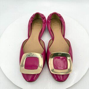Roger Vivier Women Size EU 35 US 5 Pink Fuchsia Patent Leather Slip On Flat Shoe